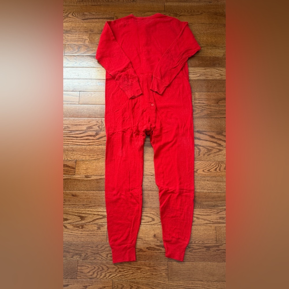 VTG-L.L. Bean wool blend union suit long John red Made in USA 🇺🇸 Sz L - Picture 2 of 5